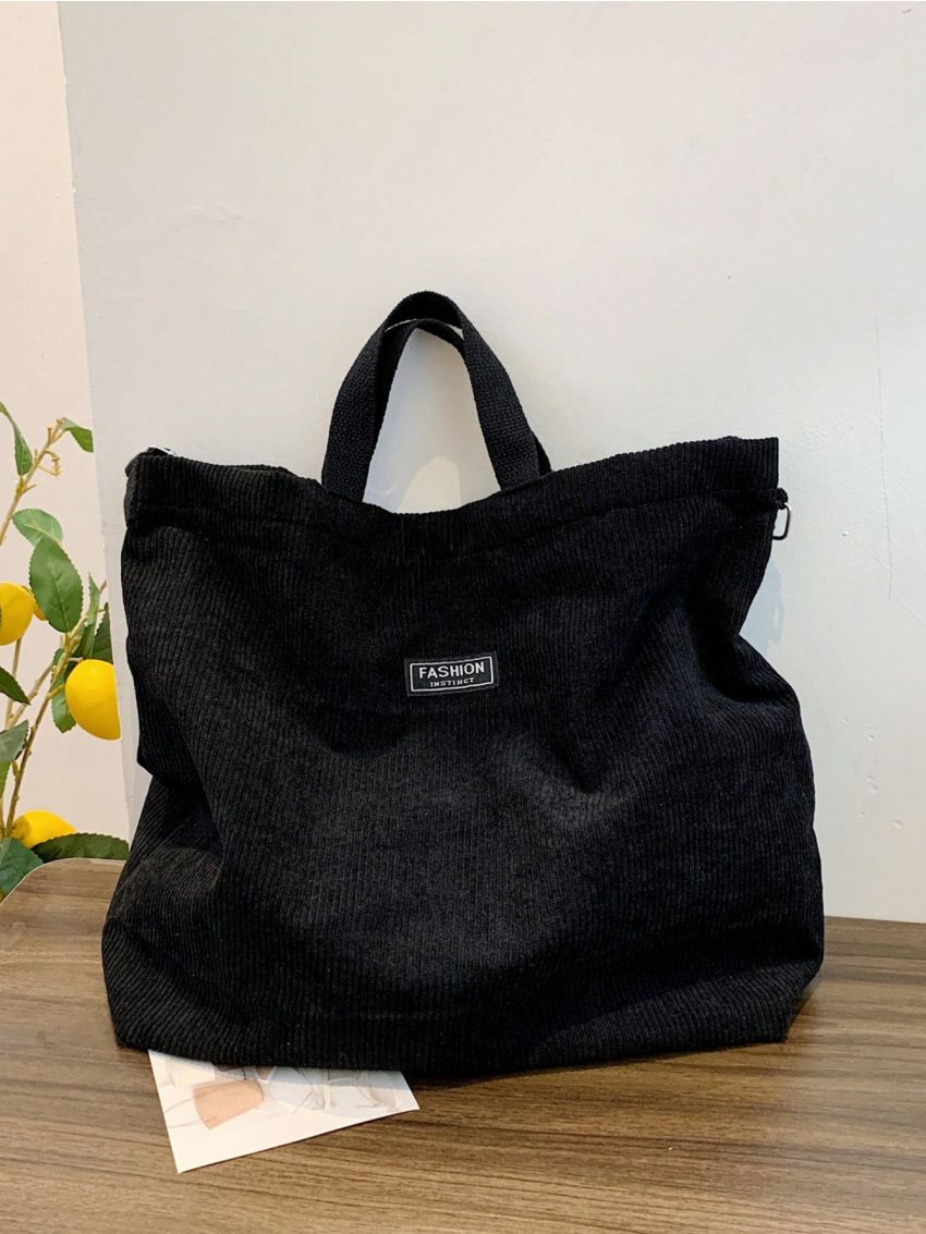 Letter Patch Decor Tote Bag Double Handle