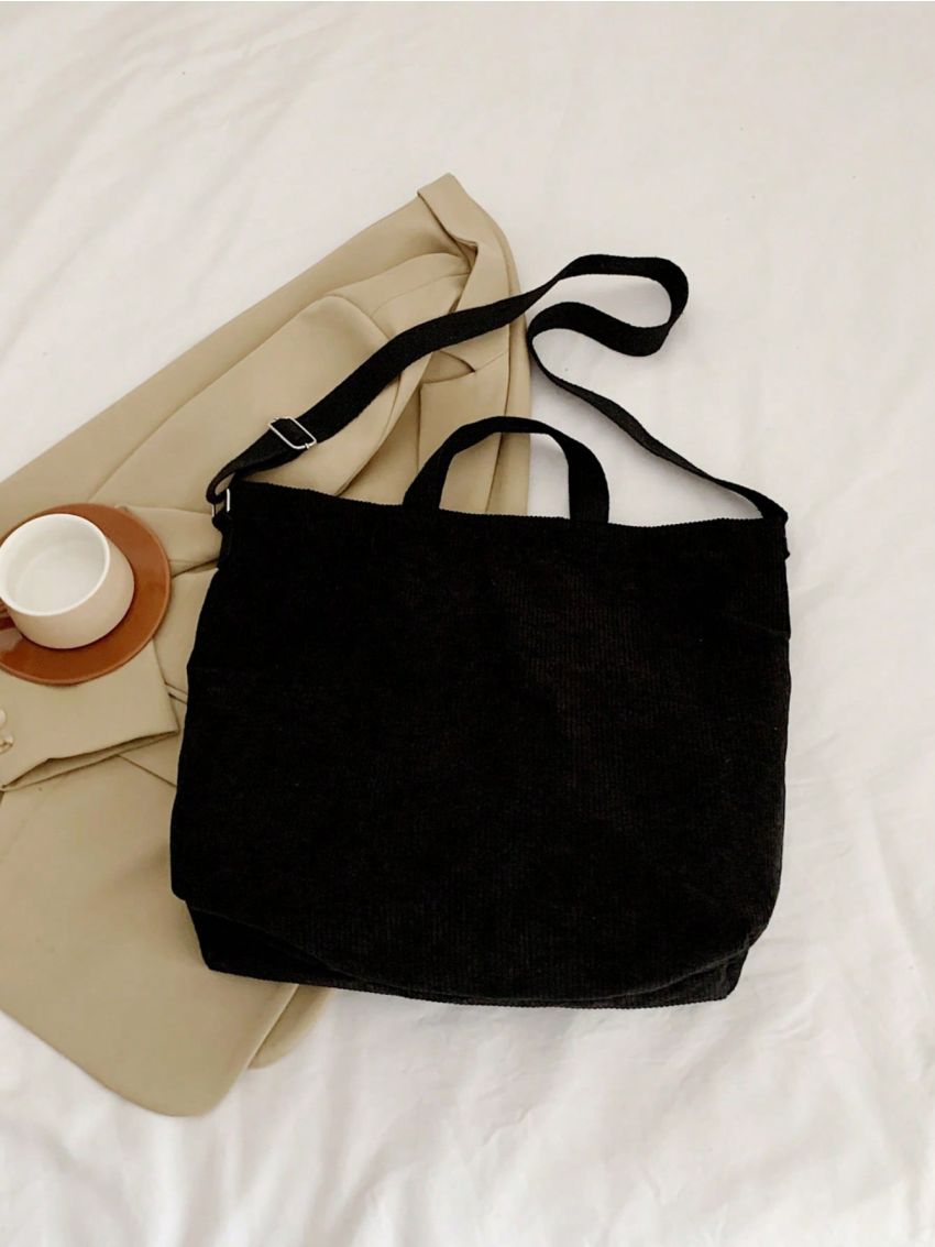 Letter Patch Decor Tote Bag Double Handle