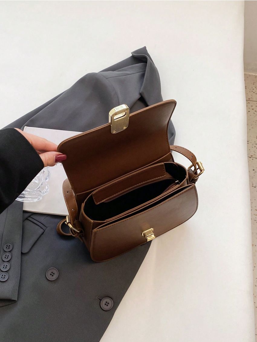 Small Shoulder Bag Solid Color Twist Lock