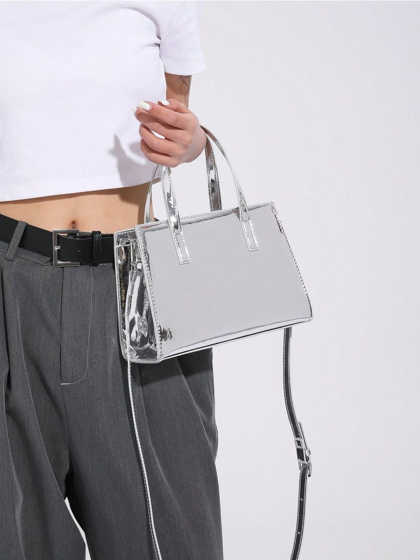 Small Funky Square Bag Metallic Pattern Double Handle