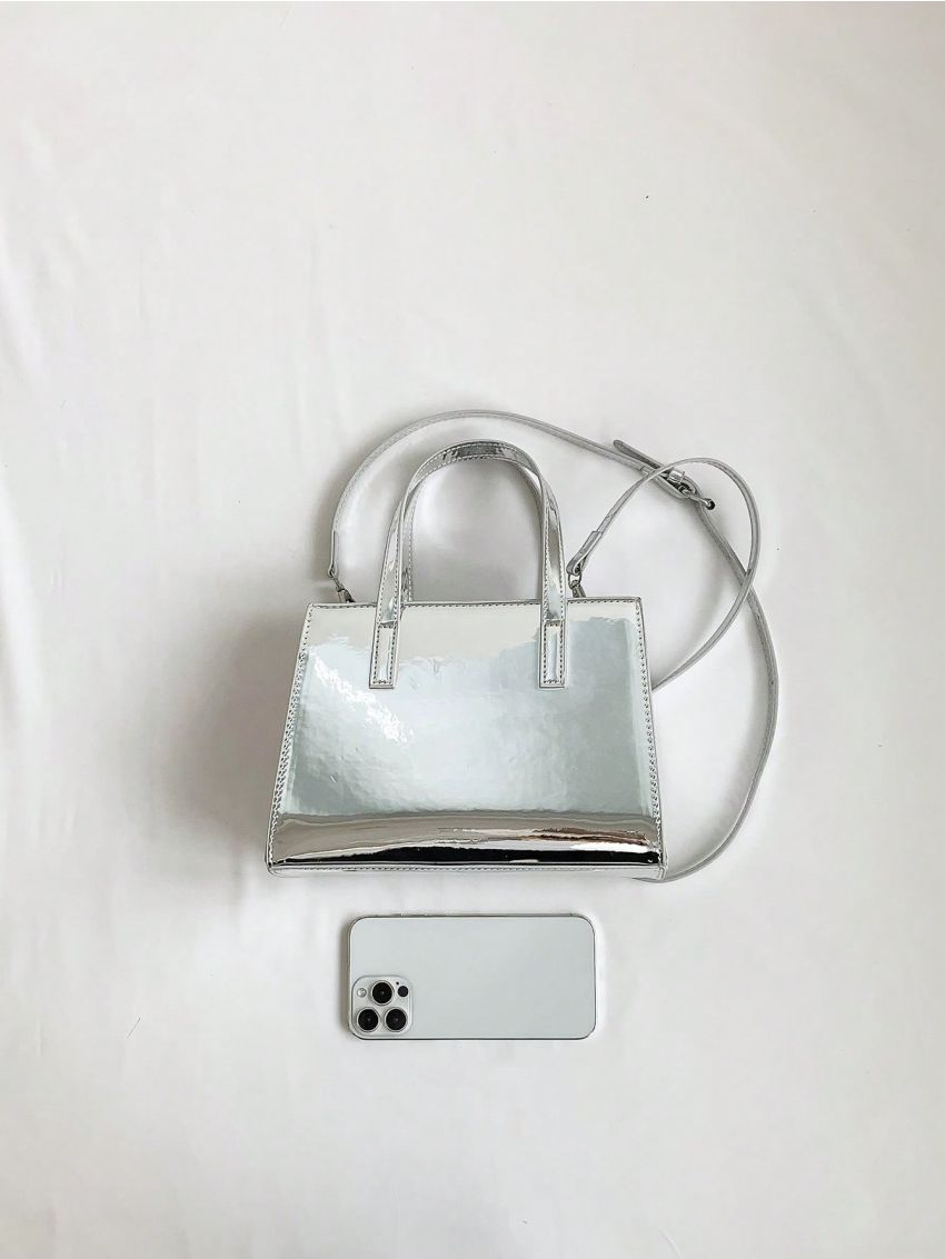 Small Funky Square Bag Metallic Pattern Double Handle