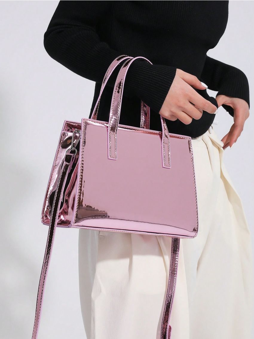 Small Funky Square Bag Metallic Pattern Double Handle