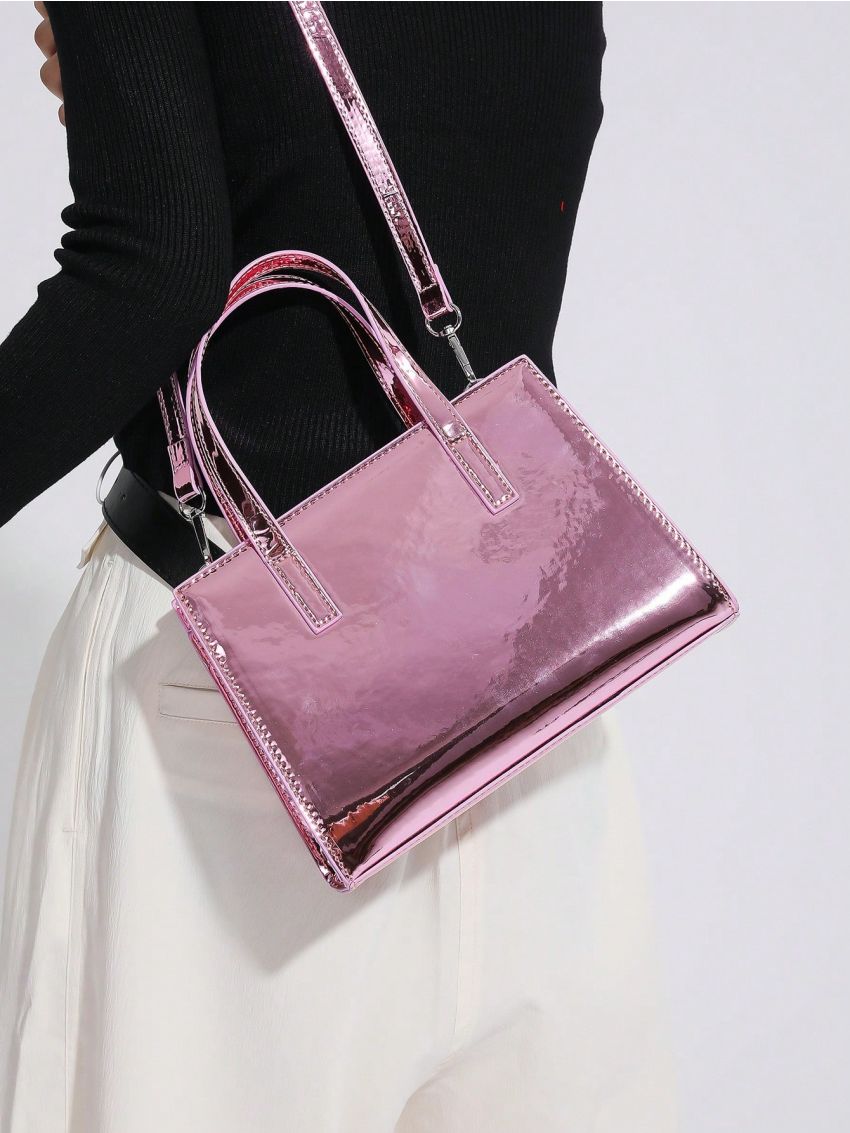 Small Funky Square Bag Metallic Pattern Double Handle