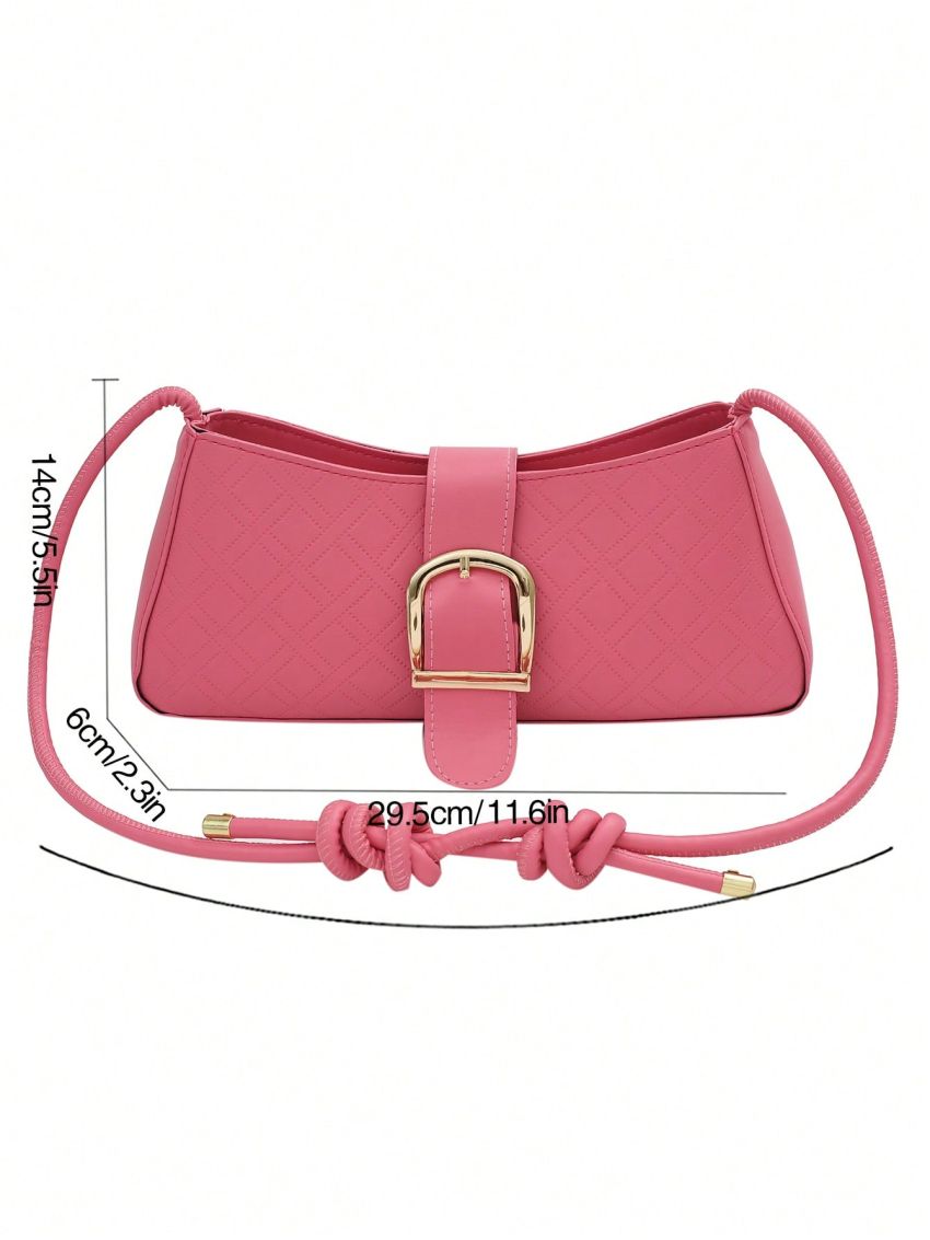 Medium Baguette Bag Buckle Decor Solid Color