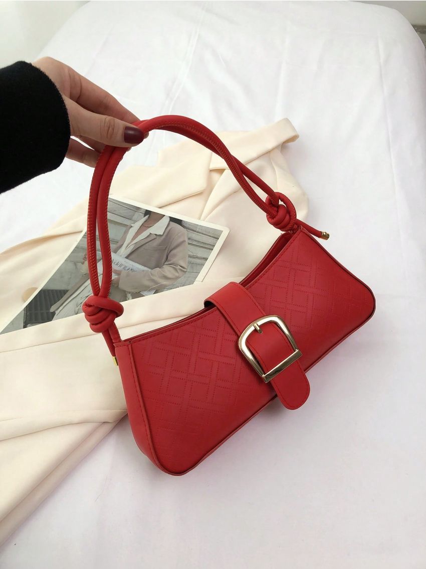 Medium Baguette Bag Buckle Decor Solid Color