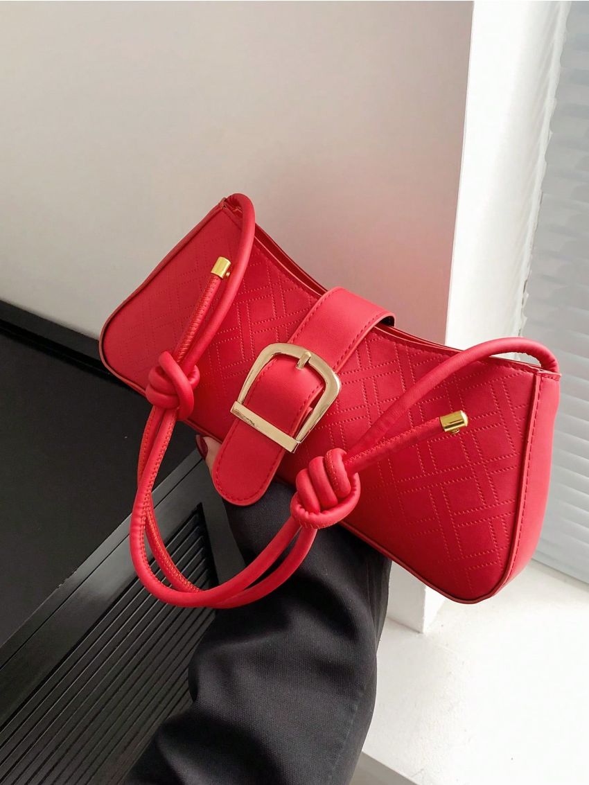 Medium Baguette Bag Buckle Decor Solid Color