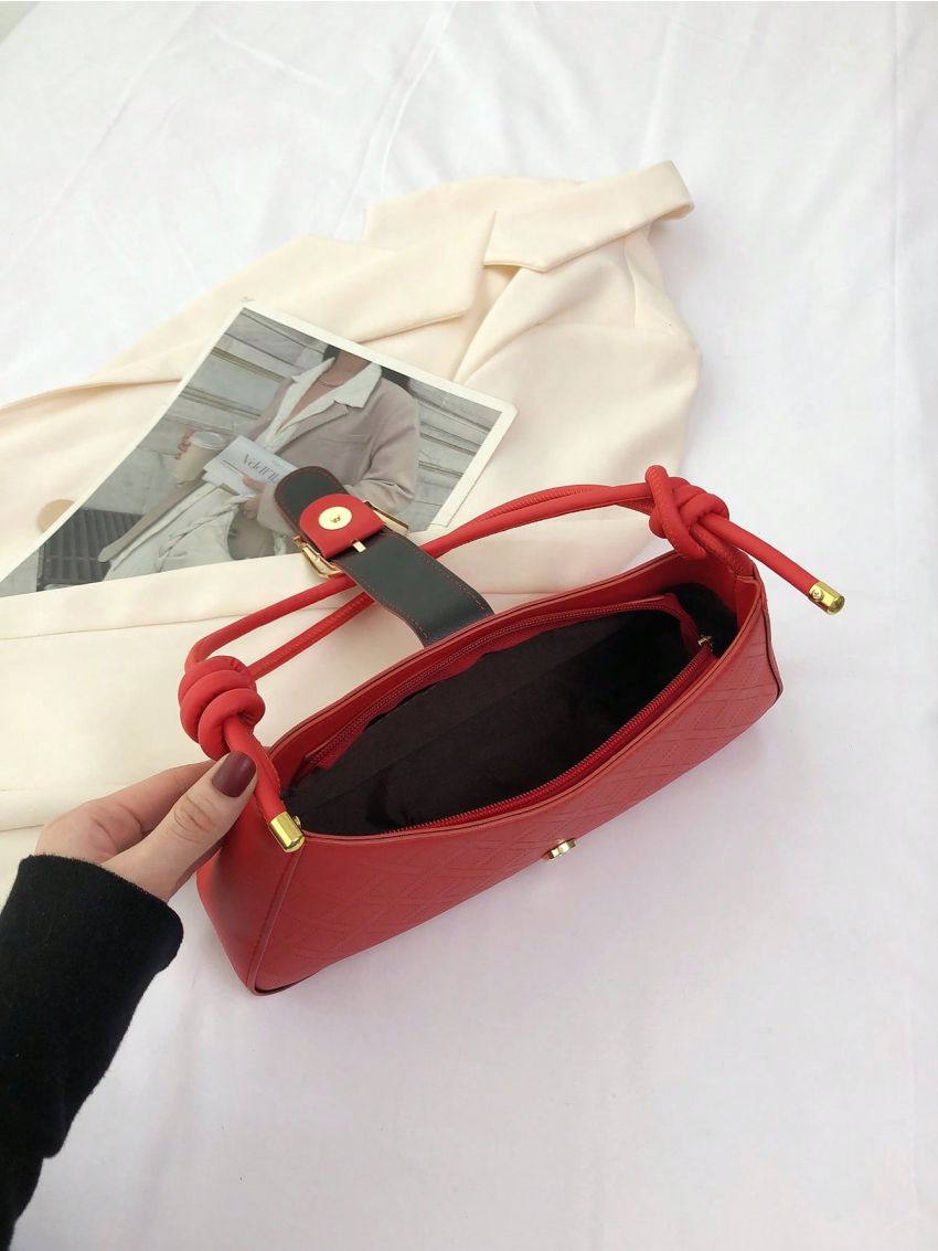 Medium Baguette Bag Buckle Decor Solid Color