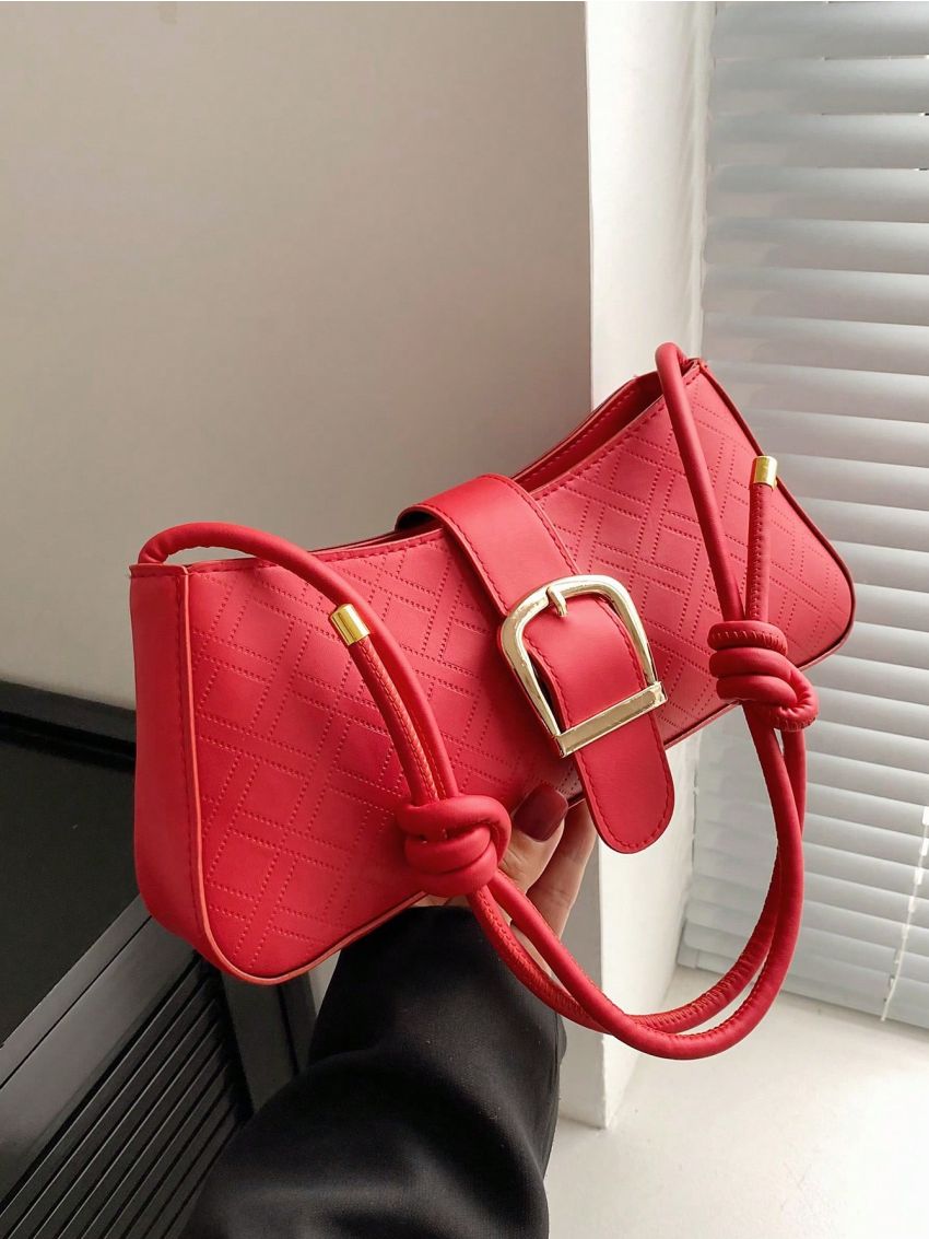 Medium Baguette Bag Buckle Decor Solid Color