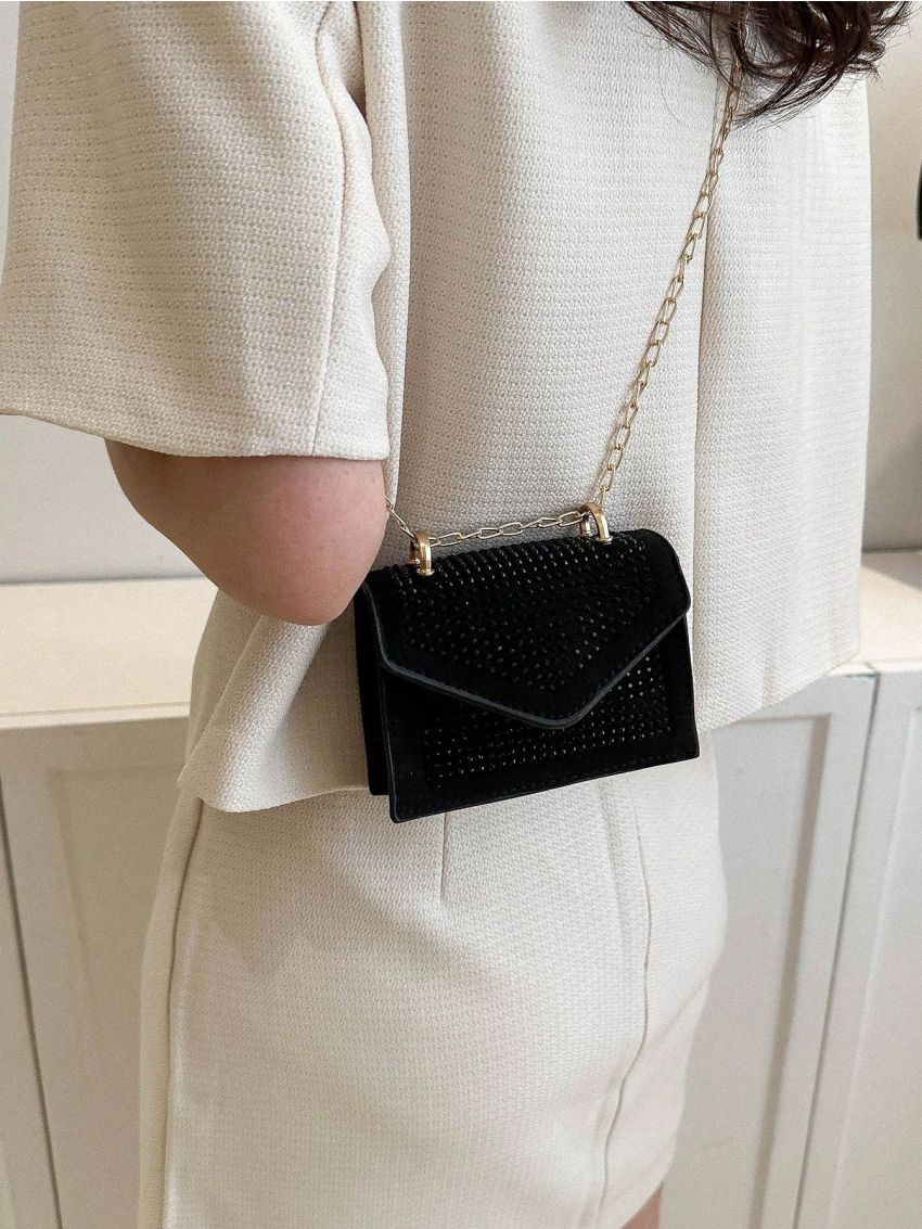 Mini Square Bag Studded Decor Flap Chain Strap