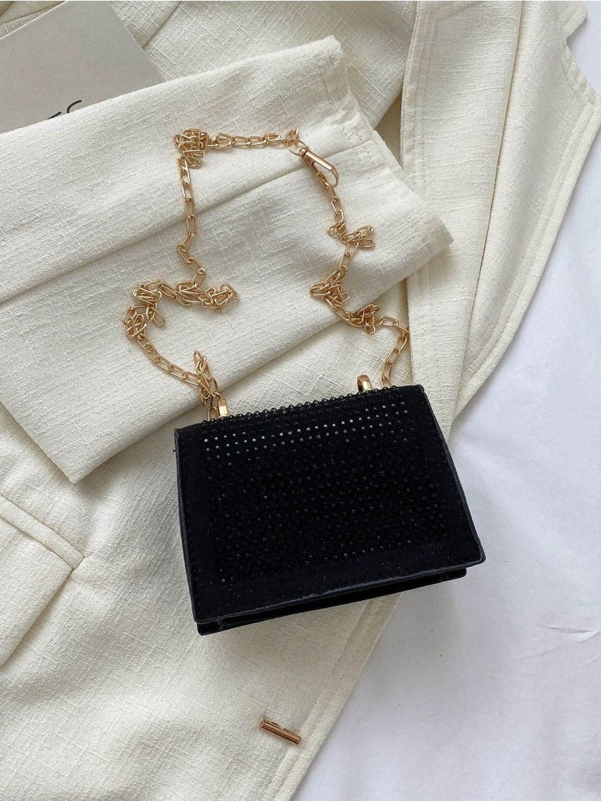 Mini Square Bag Studded Decor Flap Chain Strap