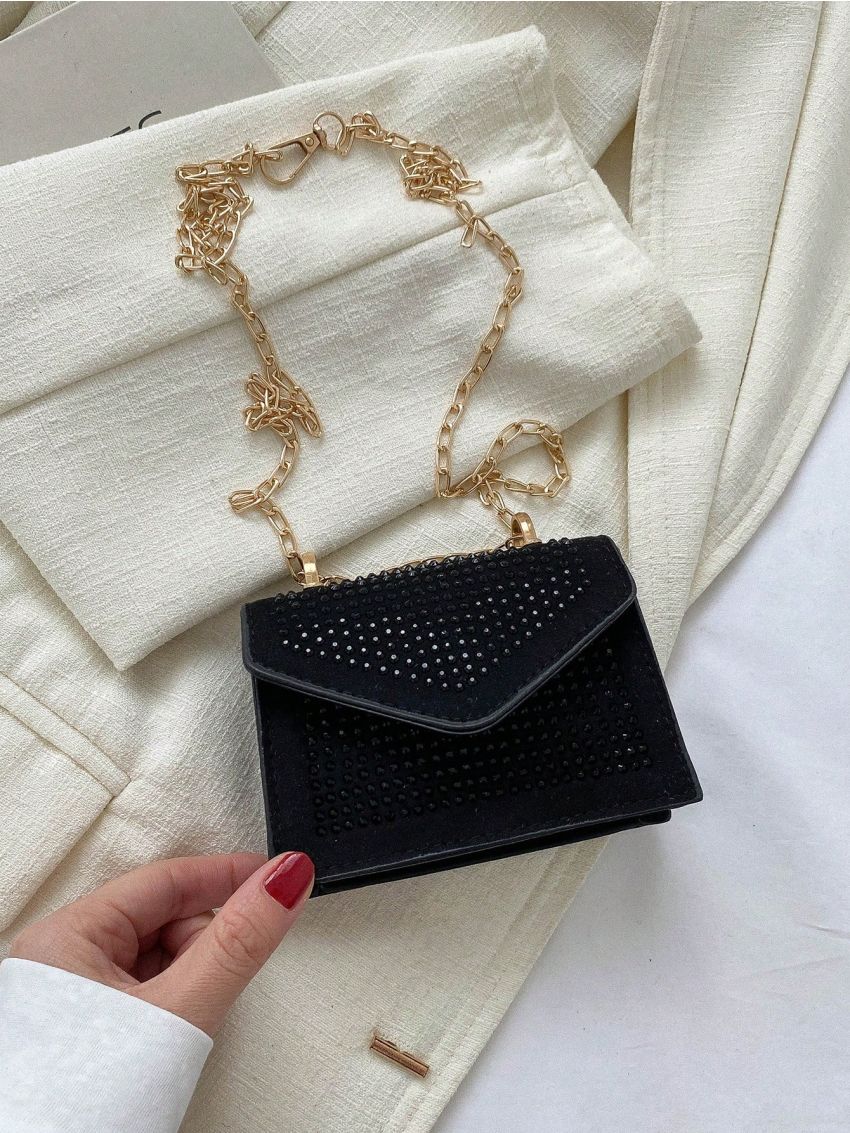 Mini Square Bag Studded Decor Flap Chain Strap