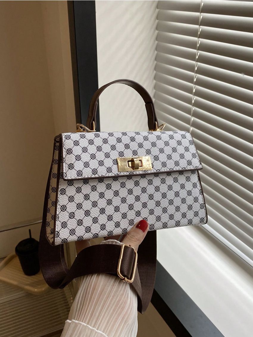 Mini Square Bag Geometric Pattern Twist Lock Top Handle