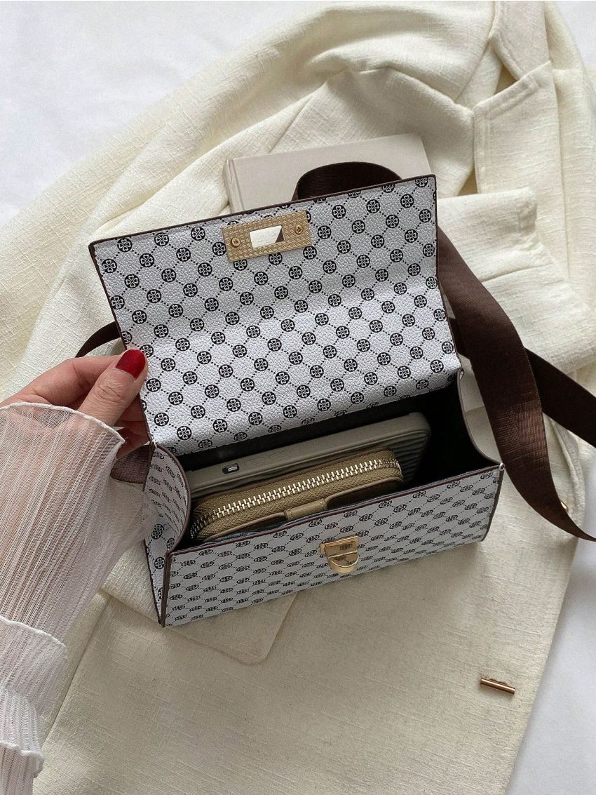 Mini Square Bag Geometric Pattern Twist Lock Top Handle