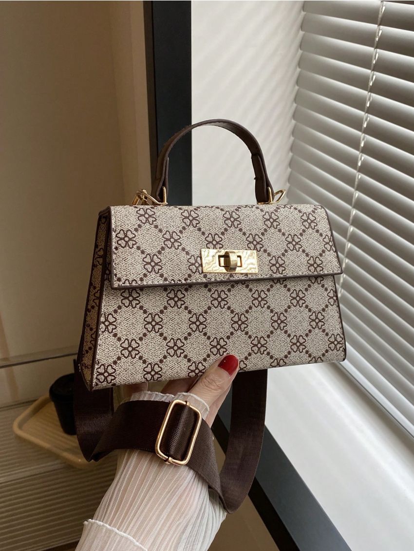 Mini Square Bag Geometric Pattern Twist Lock Top Handle