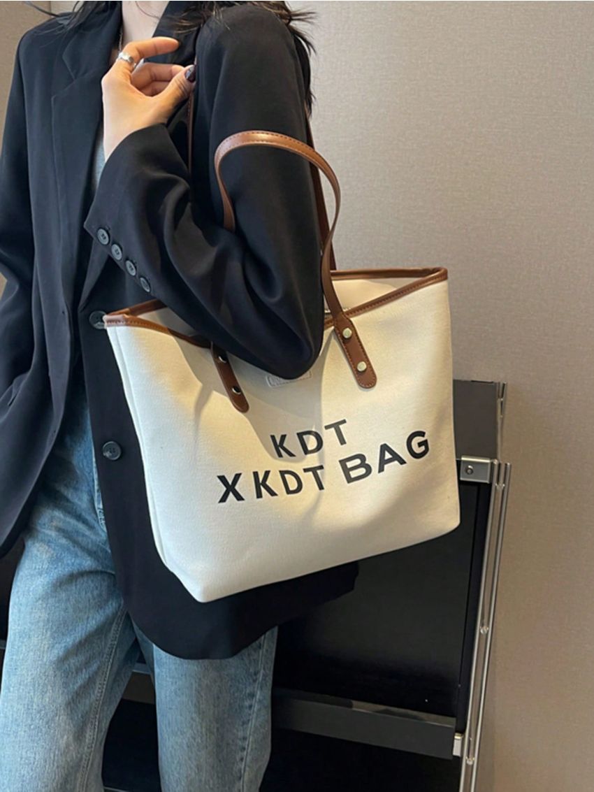 Medium Tote Bag Letter Print Double Handle