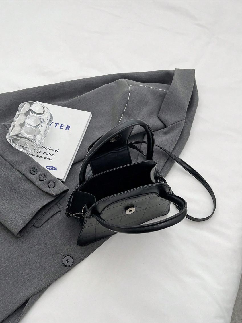 Mini Stitch Detail Square Bag Double Handle Black