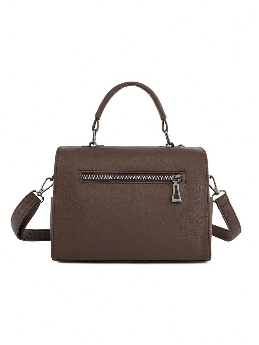 Minimalist Square Bag Small Zipper Vintage Brown