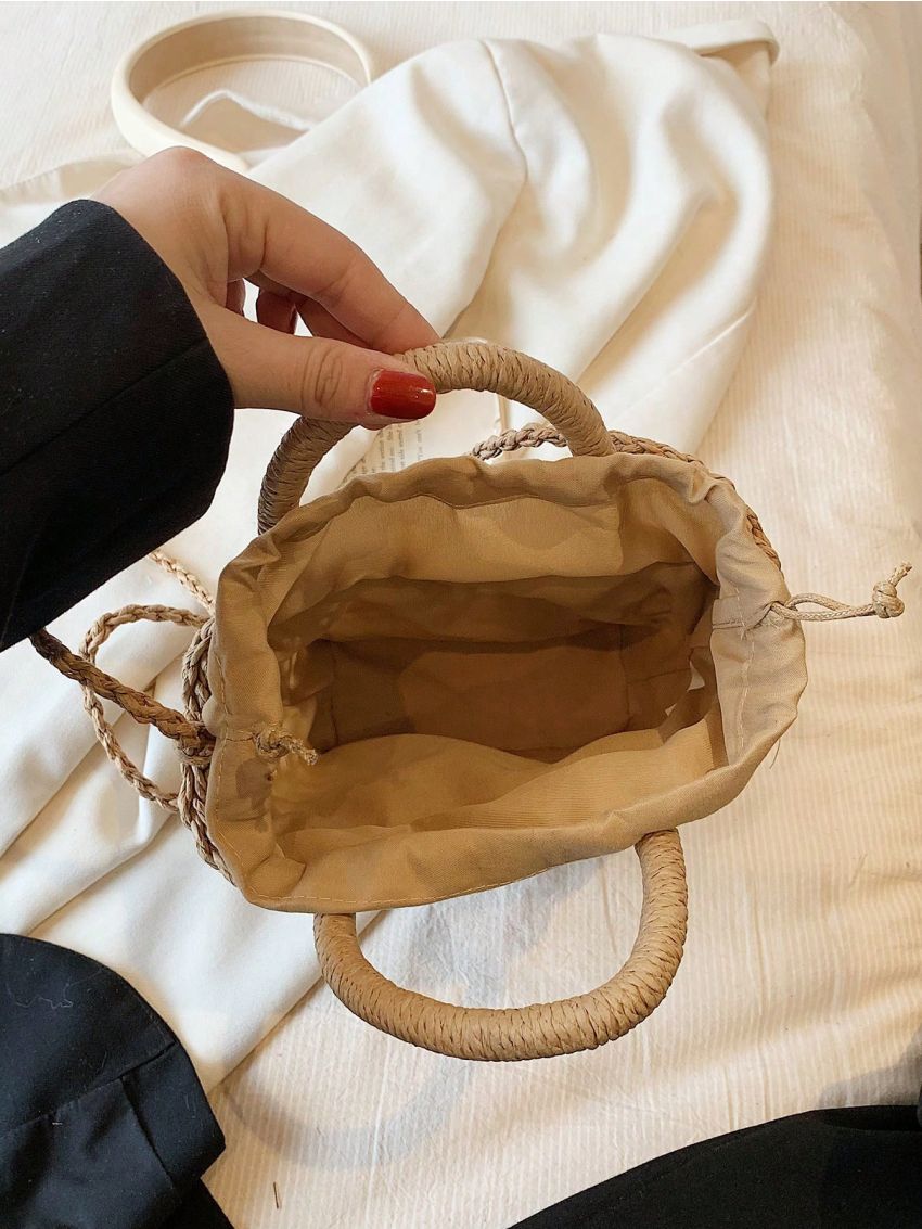 Mini Bow Decor Straw Bag Double Handle Vacation