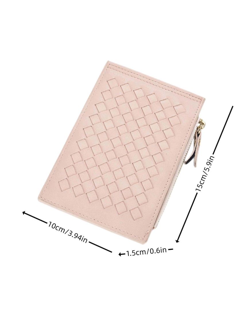 Braided Textured Small Wallet Pink With Zipper For Daily