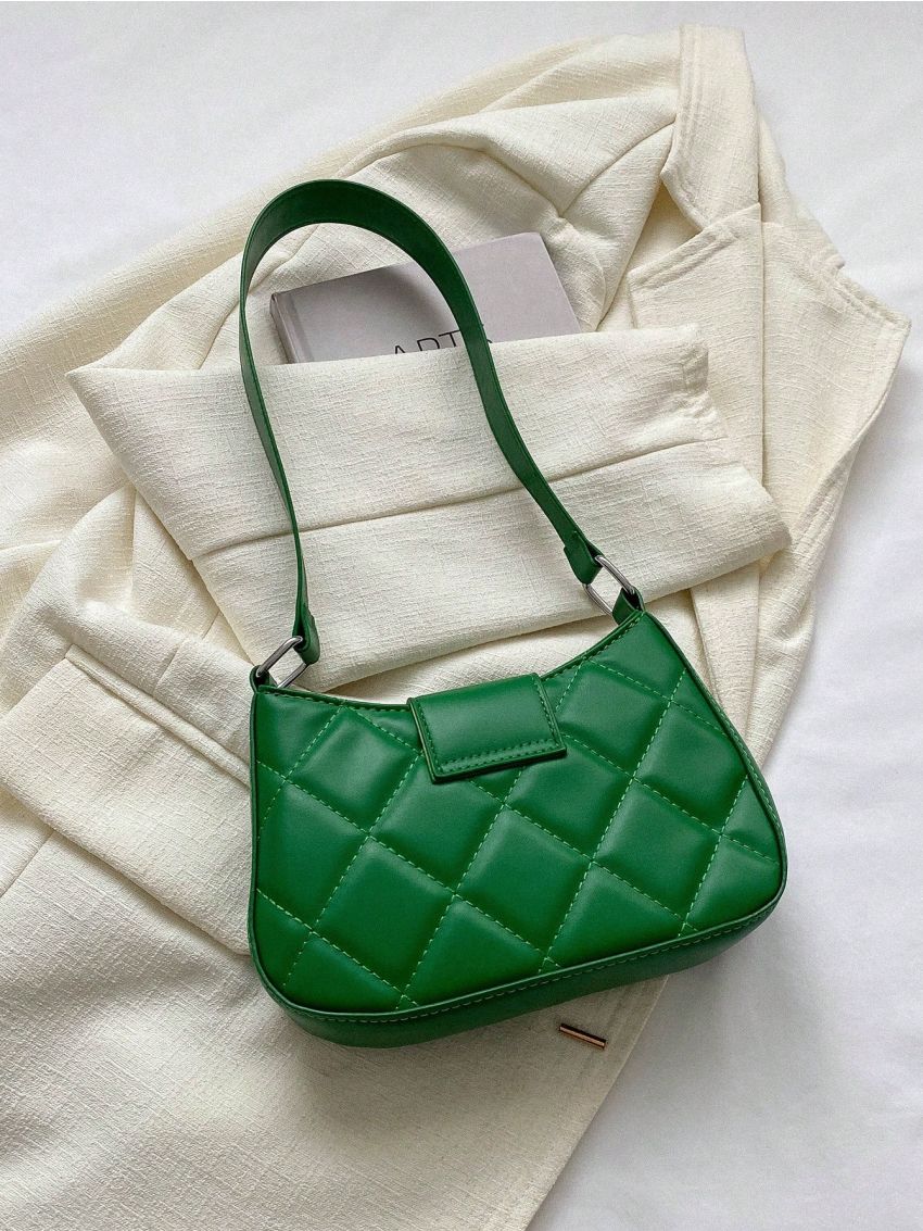 Quilted Detail Hobo Bag Moon Decor PU Fashionable