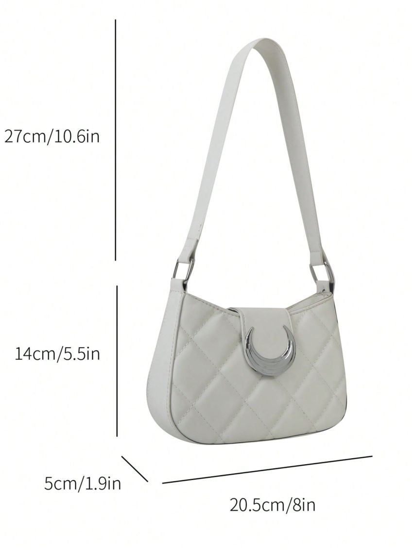 Small Zipper Hobo Bag Fashionable Argyle Embossed Moon Decor