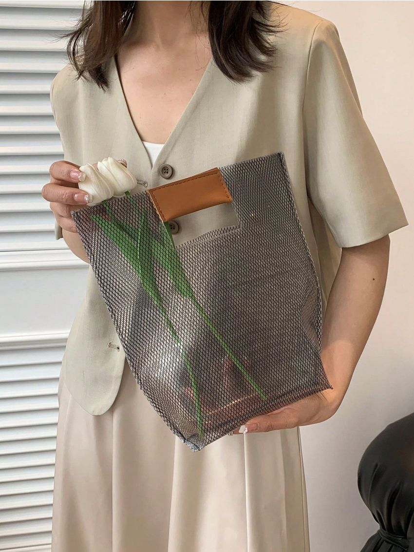 Simple Casual Mesh PVC Waterproof Large Capacity Portable Toiletry Bag