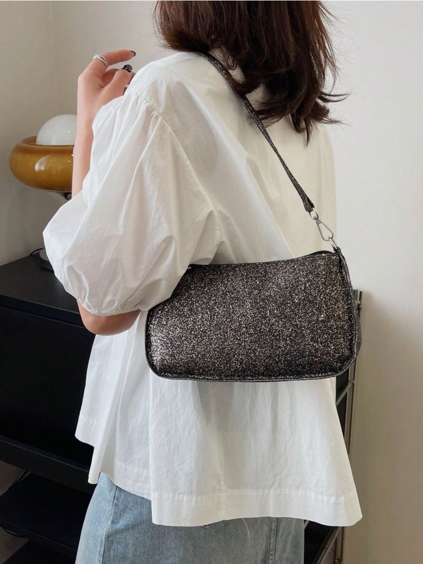 Metallic Baguette Bag Zipper Glamorous Medium