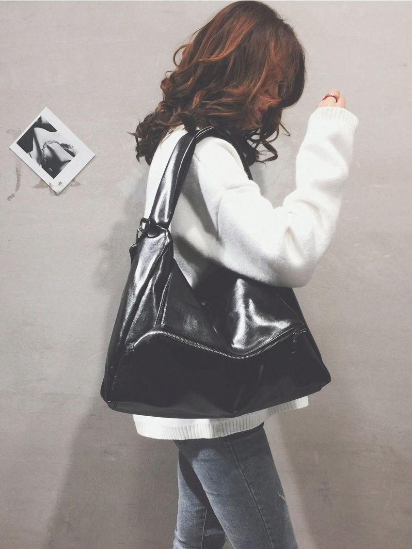 Crocodile Embossed Hobo Bag PU Black Elegant