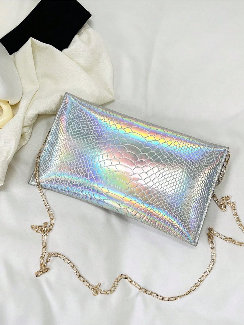 Snakeskin Embossed Envelope Bag PU Holographic Funky