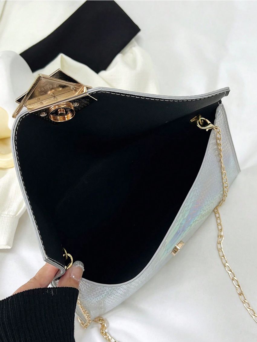 Snakeskin Embossed Envelope Bag PU Holographic Funky