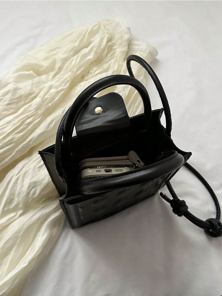 Mini Square Bag Embossed Detail PU Black Elegant