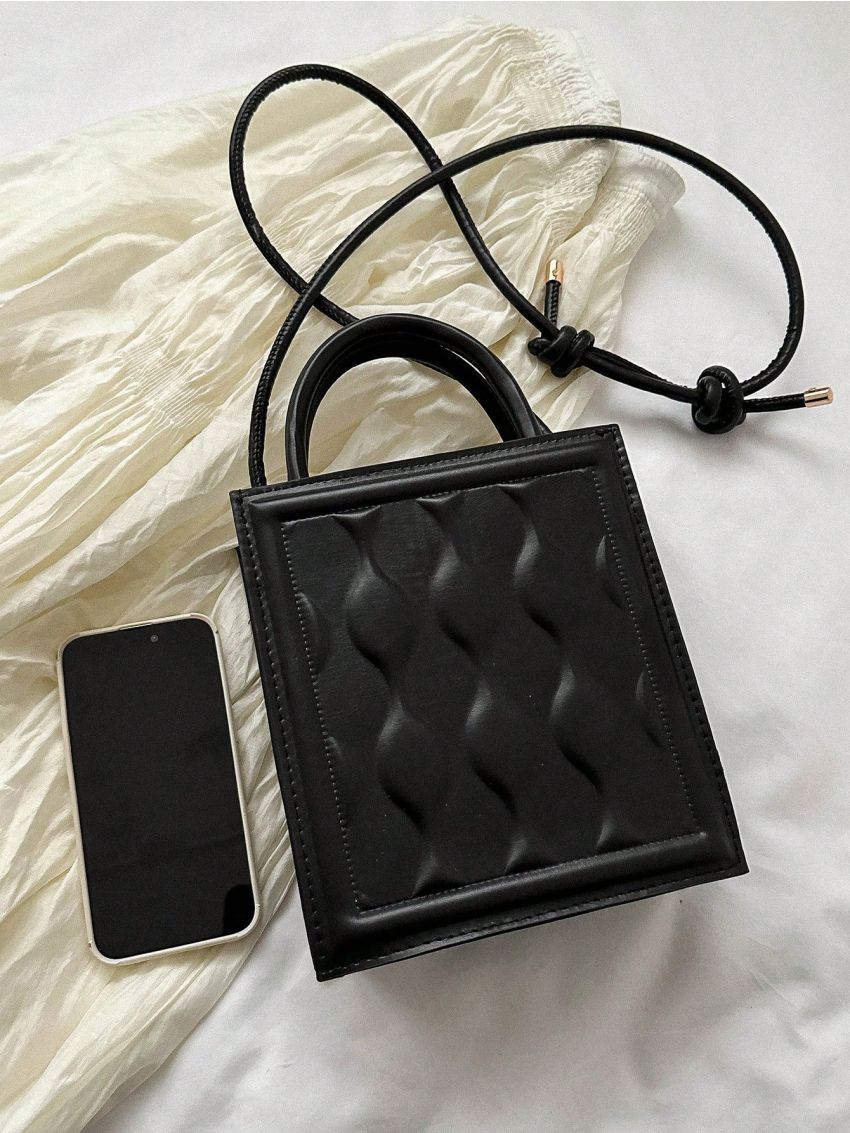Mini Square Bag Embossed Detail PU Black Elegant