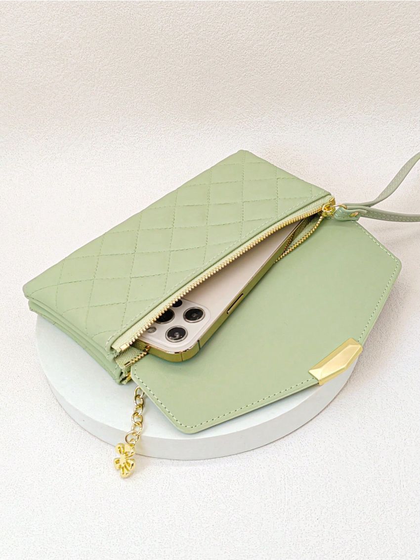 Quilted Long Wallet PU Green Fashionable