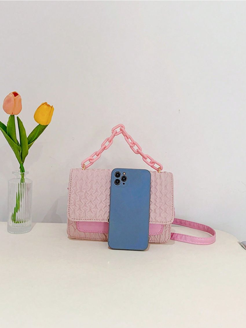 Chain Strap Square Bag Flap Polyester Fashionable