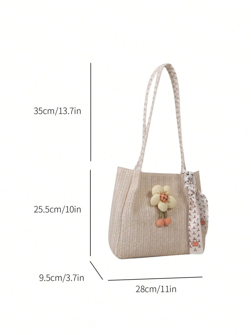Flower & Twilly Scarf Decor Straw Bag Vacation