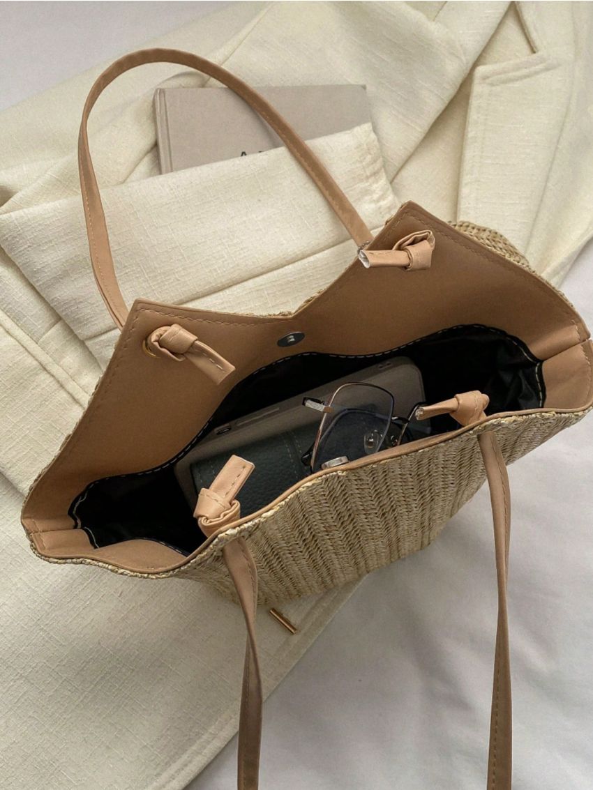 Embossed Detail Straw Bag With Coin Purse Vacation