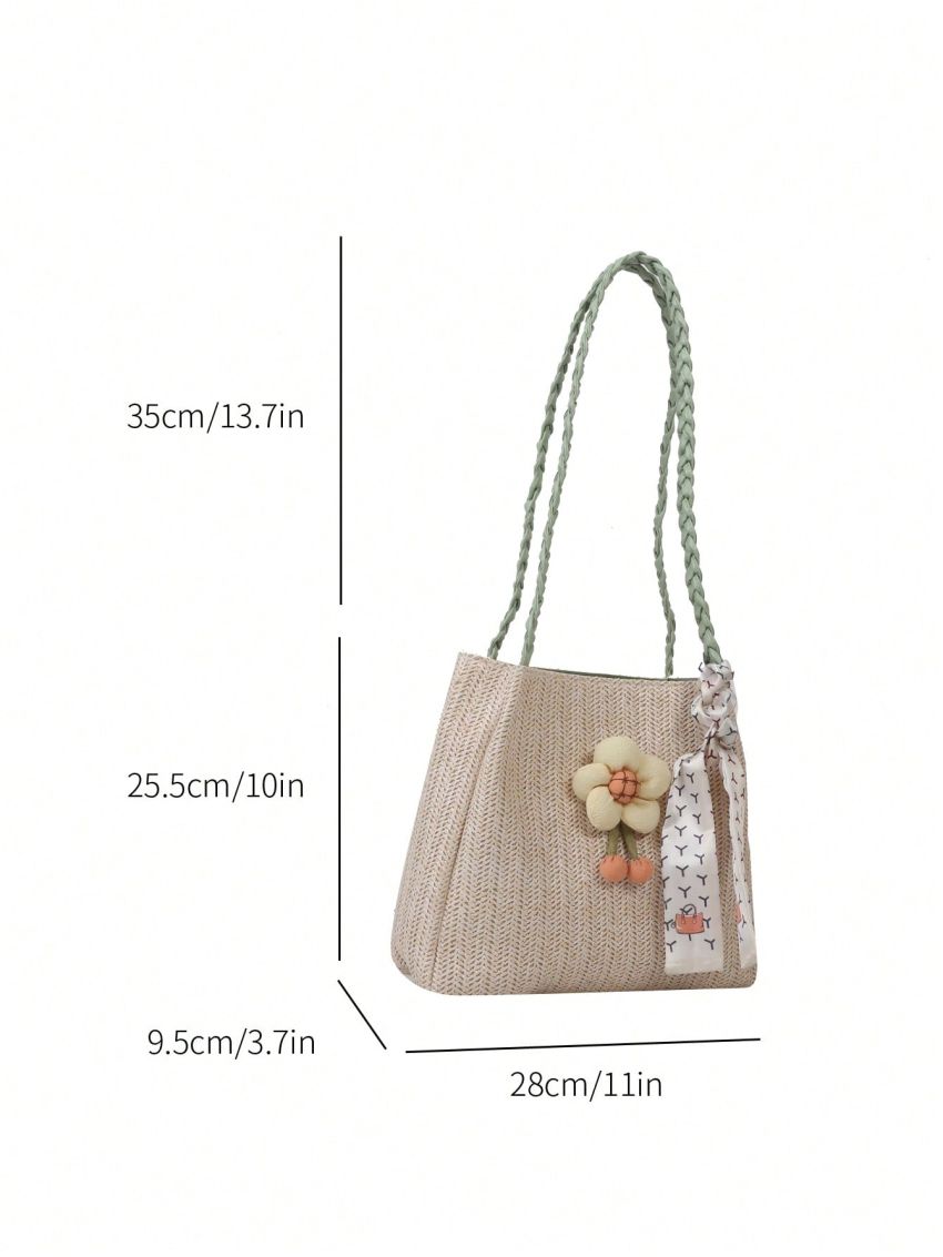 Flower & Twilly Scarf Decor Straw Bag Vacation