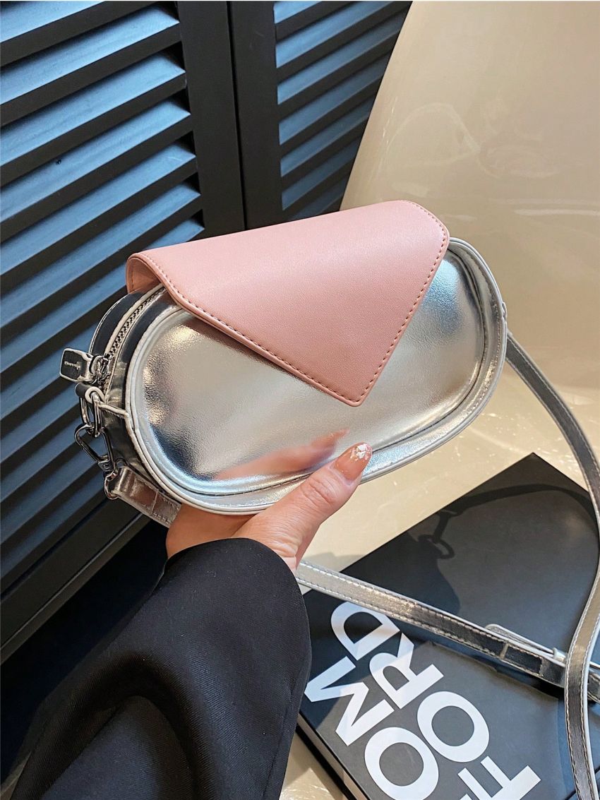 Mini Crossbody Bag Two Tone Metallic PU Funky