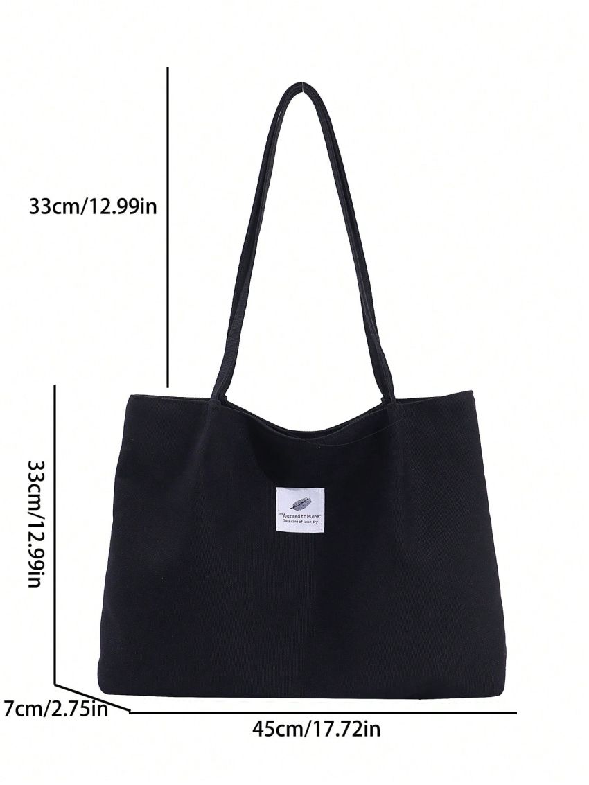 Casual Shopper Bag Letter Patch Decor Double Handle Oversized