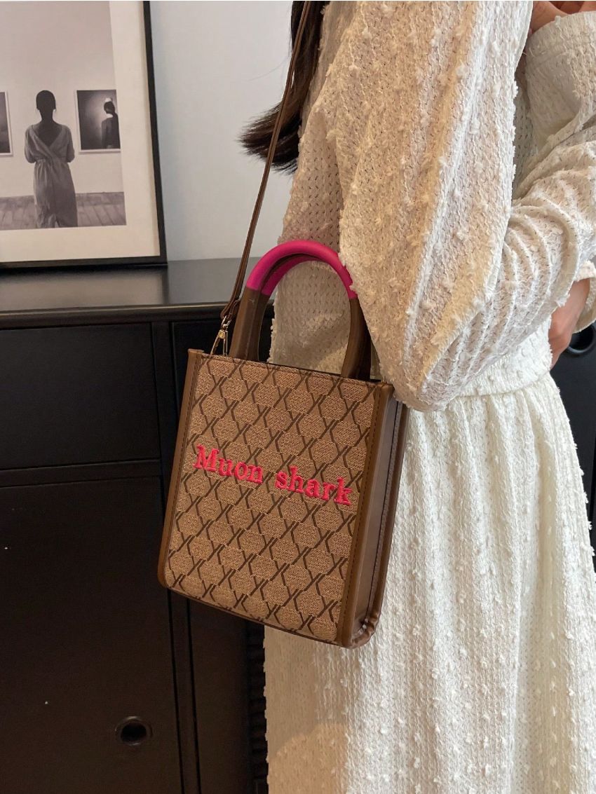 Mini Geometric & Letter Graphic Square Bag Fashion