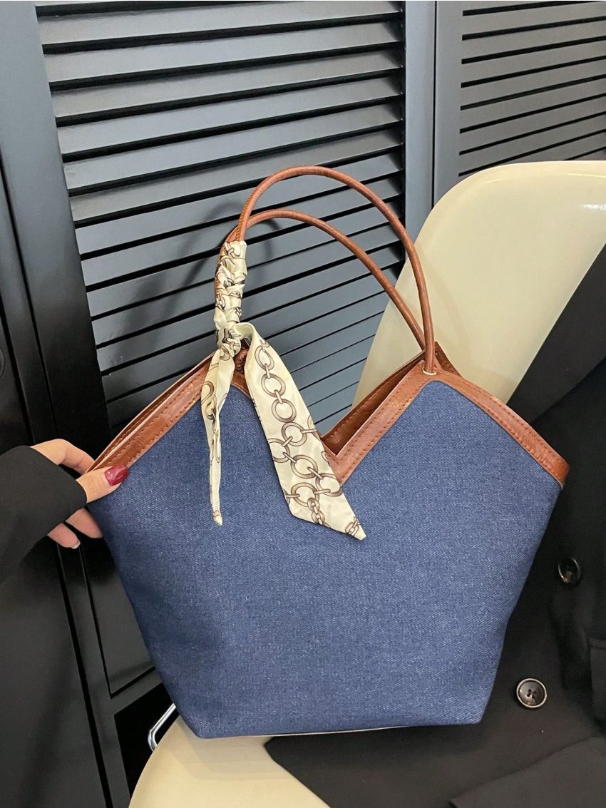 Twilly Scarf Decor Contrast Binding Shoulder Bag Fashion