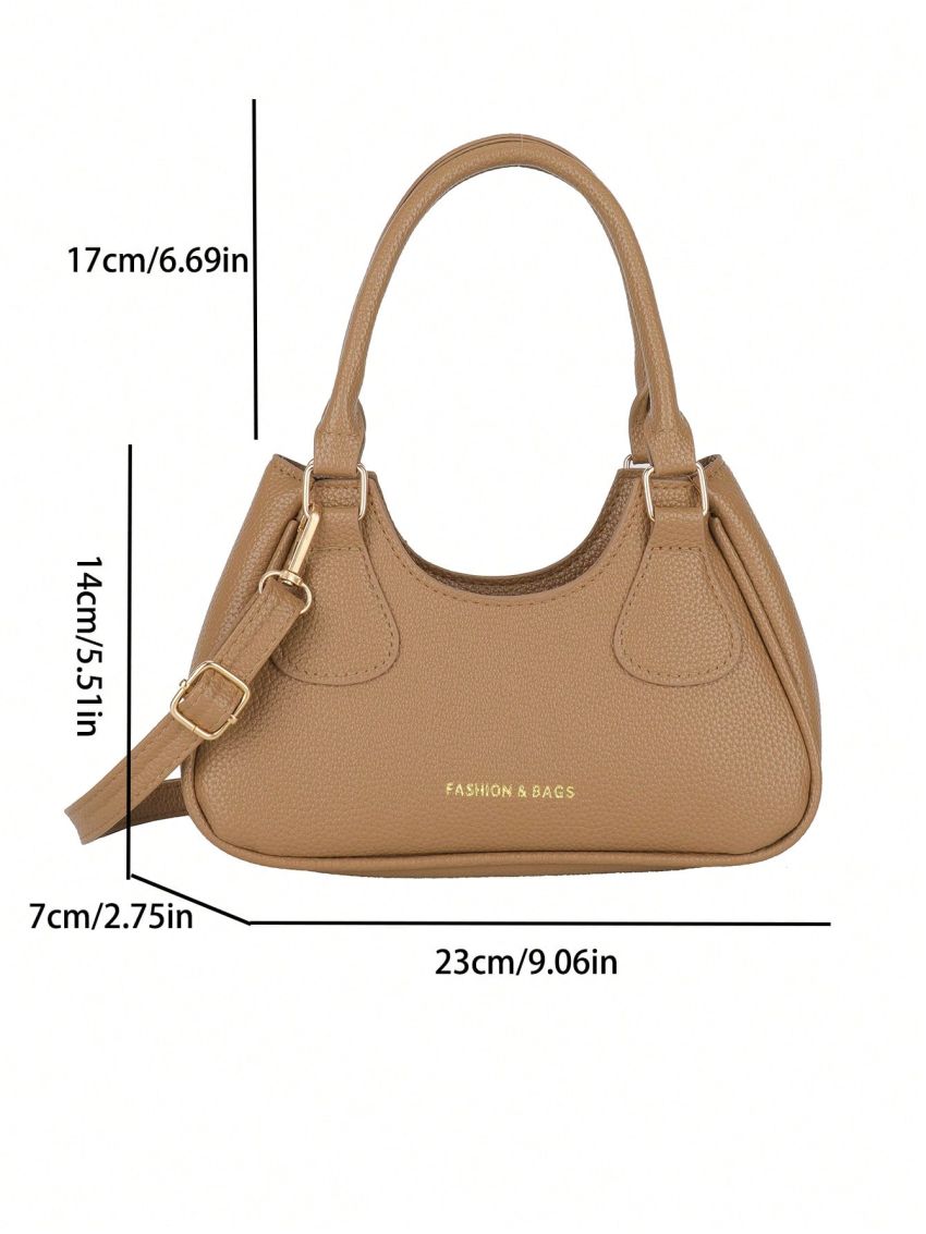 Letter Graphic Litchi Embossed Hobo Bag Fashion Khaki