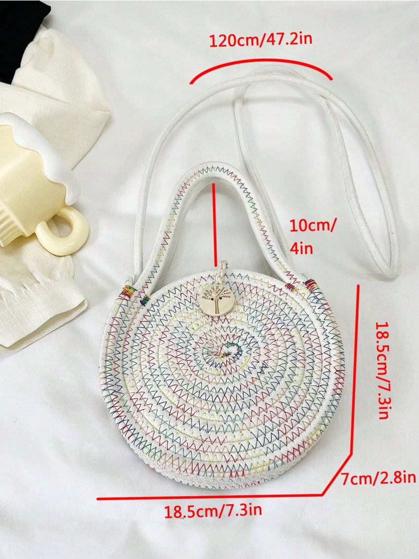 Colorblock Straw Bag Vacation Circle Design