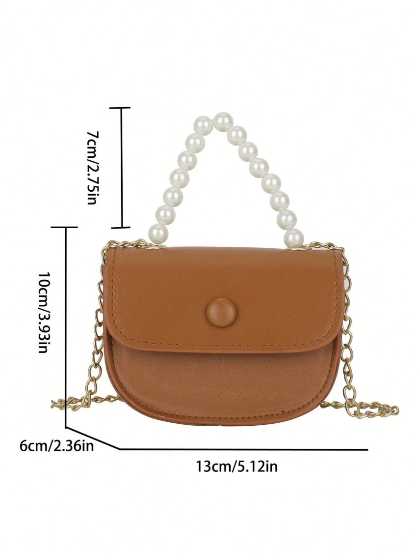 Mini Faux Pearl Decor Flap Saddle Bag Fashion Brown