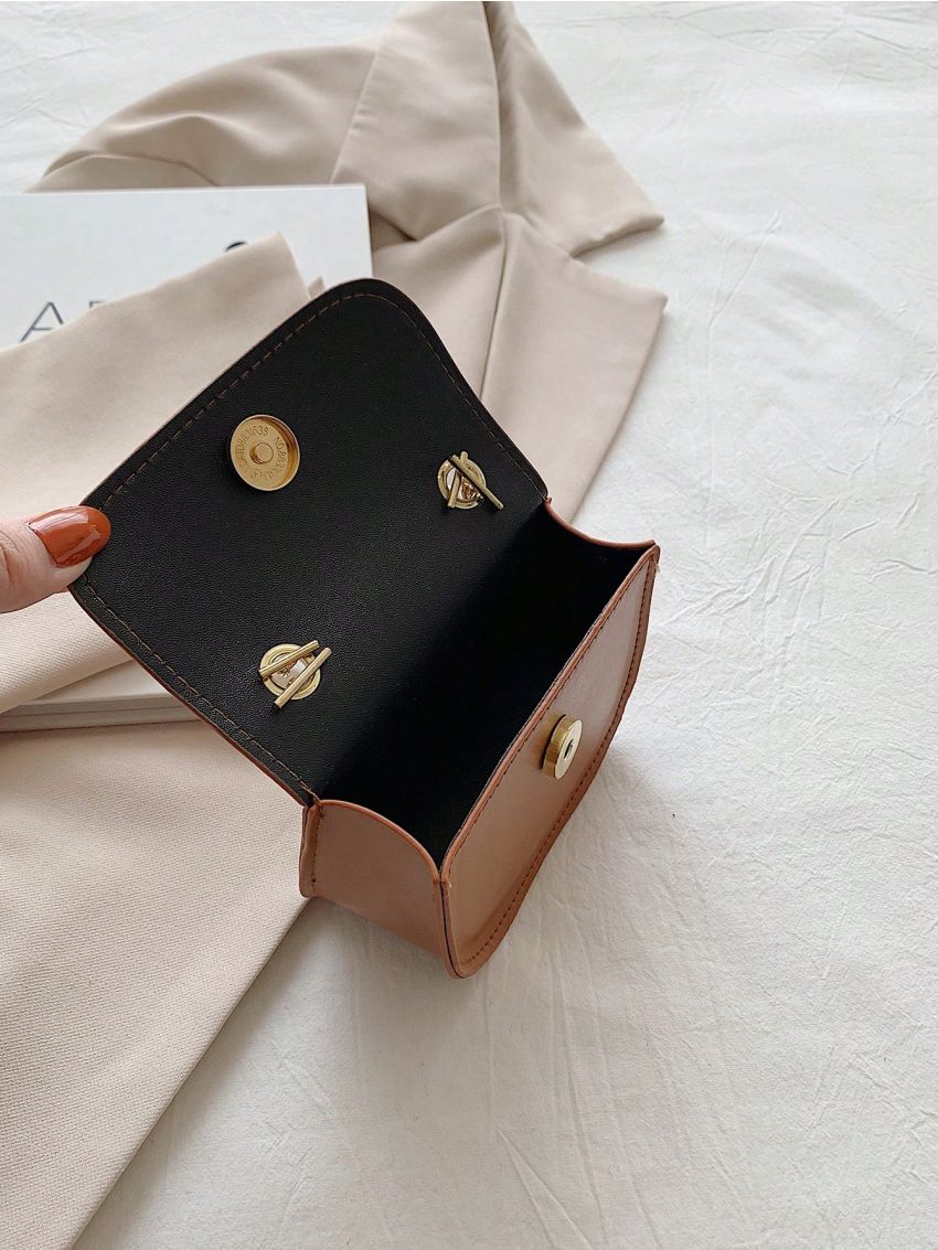 Mini Faux Pearl Decor Flap Saddle Bag Fashion Black