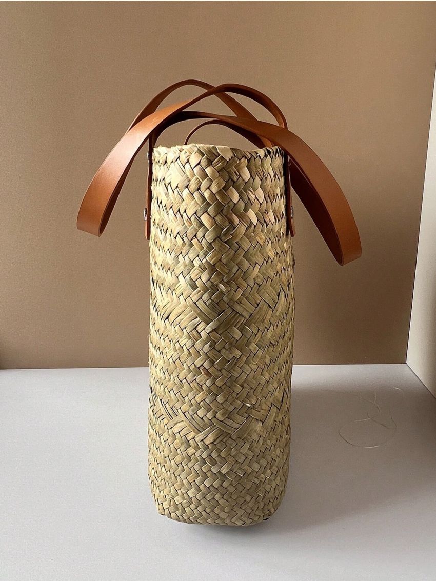 Minimalist Straw Bag Vacation Khaki For Summer