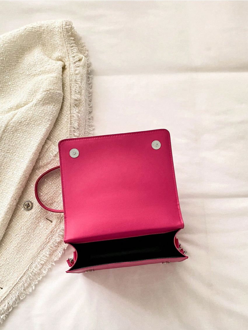 Neon Pink Quilted Pattern Chain Square Bag