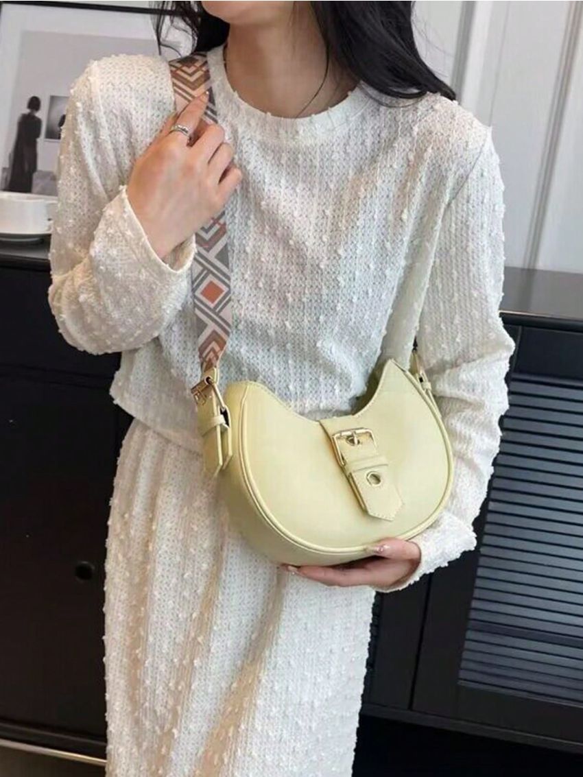 Buckle Decor Chain Pu Hobo Bag Yellow