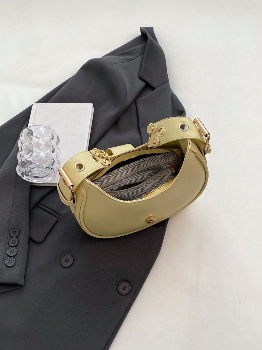 Buckle Decor Chain Pu Hobo Bag Yellow