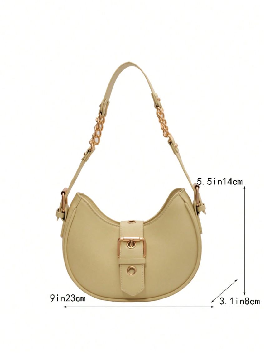 Buckle Decor Chain Pu Hobo Bag Yellow